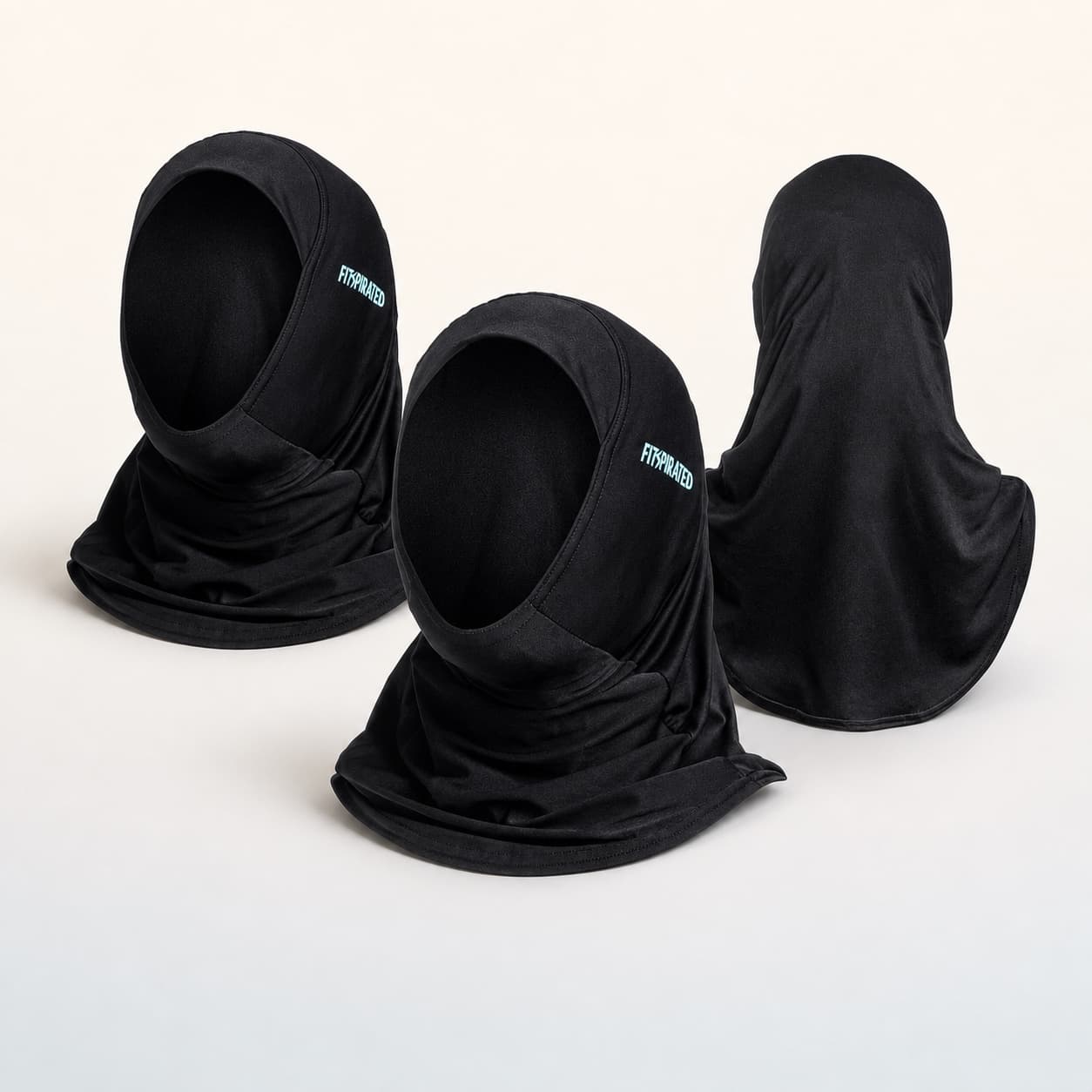 Sport Hijab 3er-Set 3× Schwarz Vorderansicht