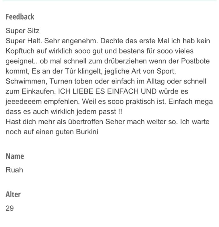 Authentische Kundinnenstimme zum Fitspirated Sport Hijab 7